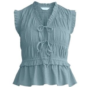Time‎ & Tru Textured Tie-Front Peplum Top Caspian Blue XXXL (22) NWT